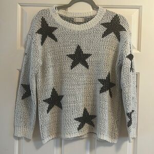 Altar’d State Star Print Sweater – XS/S | White Crew Neck Pullover